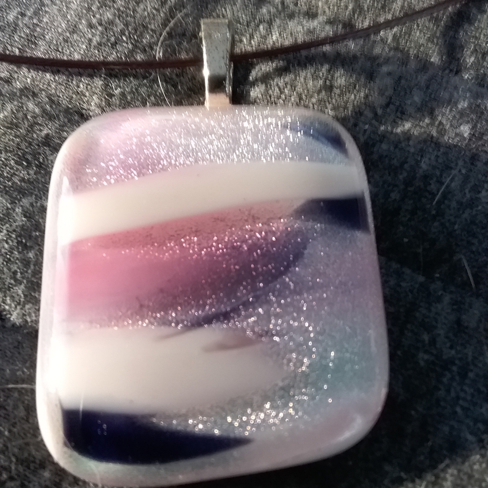 Custom glass pendant in pinks and whites